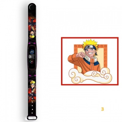 Relógio digital com bracelete preto e ilustrações de Naruto