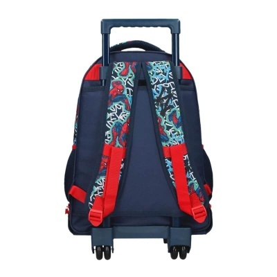 Mochila de rodas azul escuro com alças com padrão Homem-Aranha