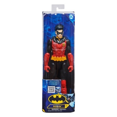 Figura de ação Robin da DC em caixa azul com logotipo Batman