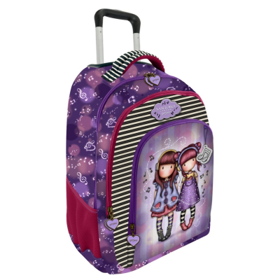 Mala de rodas roxa infantil com desenho de duas meninas