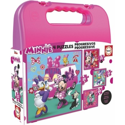 Mala rosa com 4 puzzles da Minnie para crianças