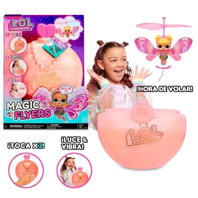 Brinquedo LOL Surprise Magic Flyers com boneca voadora rosa em base concha cor-de-rosa