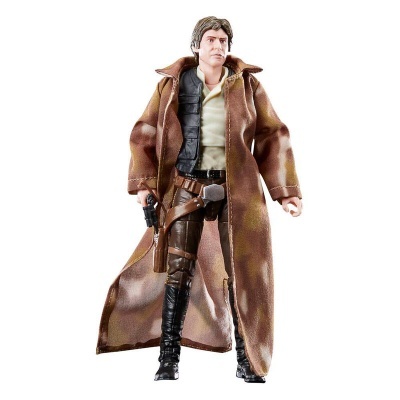 Figura de ação de Han Solo com casaco comprido castanho e roupa preta e bege