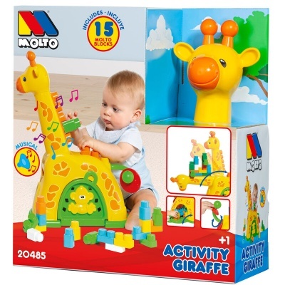 Brinquedo Activity Giraffe da Molto com girafa amarela e blocos coloridos