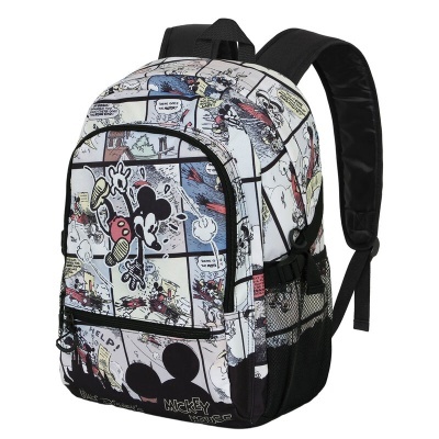 Mochila com padrão de banda desenhada do Mickey Mouse com alças acolchoadas e bolso lateral em malha
