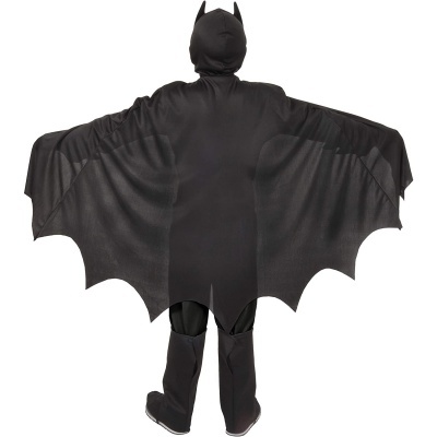 Fato de morcego preto para criança visto de costas com asas largas