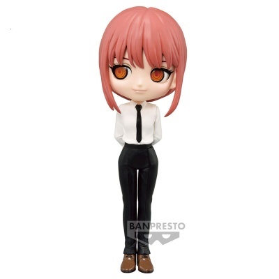 Figura colecionável de personagem com cabelo rosa e roupa formal