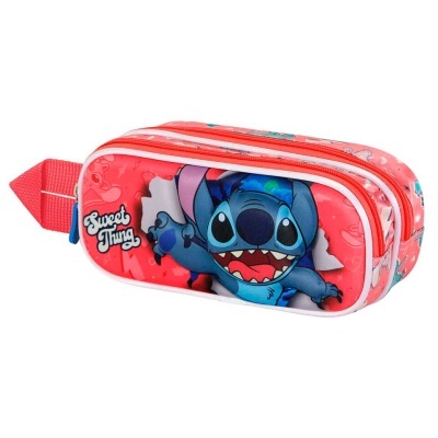 Estojo escolar vermelho com personagem Stitch e texto Sweet Thing