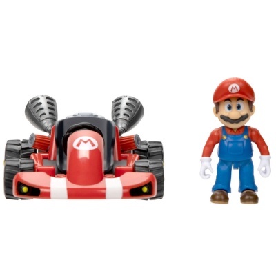 Brinquedos Super Mario carrinho vermelho e figura do Mario em macacão azul e boné vermelho