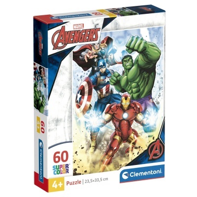 Caixa puzzle Marvel Avengers com 60 peças, personagens Capitão América, Thor, Hulk e Homem de Ferro