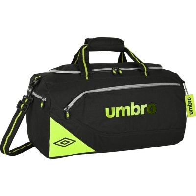 Saco de desporto preto e verde marca Umbro com alças e vários fechos