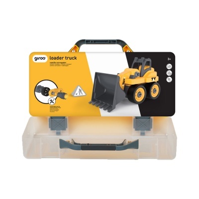 Carrinho de brinquedo loader truck amarelo e preto em embalagem de plástico