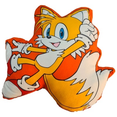 Almofada do personagem Tails com cores laranja, branco e amarelo