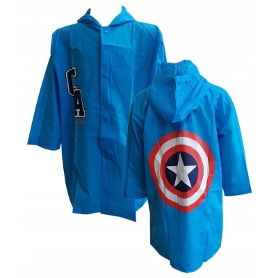 Impermeáveis de criança azuis com símbolo do Capitão América e letras 'CA'