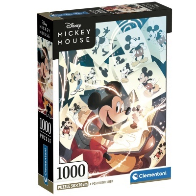 Caixa de puzzle Disney Mickey Mouse de 1000 peças da Clementoni com imagem do Mickey Mouse e desenhos mágicos.