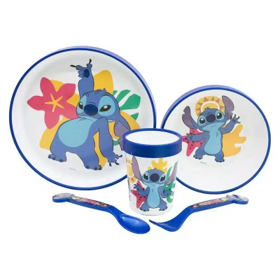 Conjunto de ementa infantil com desenhos da personagem Stitch