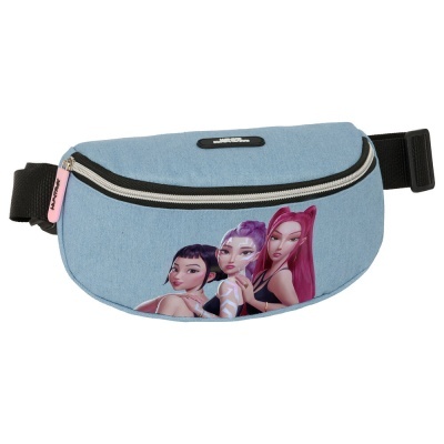Bolsa cinto azul claro com personagens femininas desenhadas