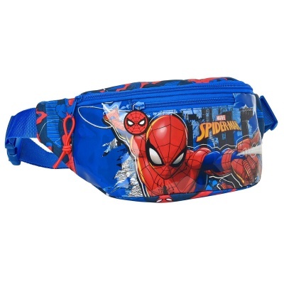 Pochete azul com desenho do Spider-Man e texto MARVEL SPIDER-MAN