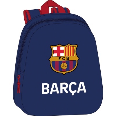 Mochila azul escuro com logótipo do FC Barcelona e texto BARÇA