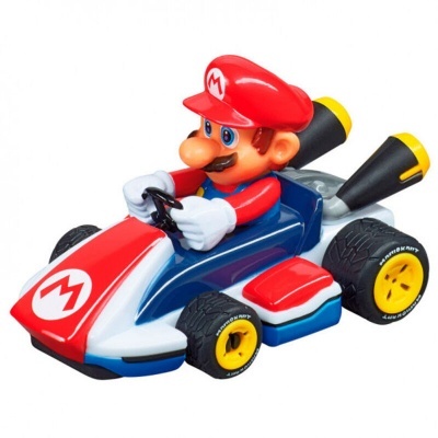 Figura de Mario em kart de corrida colorido vermelho, azul, branco e amarelo