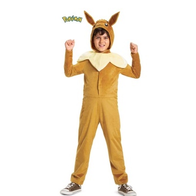 Fato infantil de Pokémon Eevee castanho com gola creme e capuz com orelhas