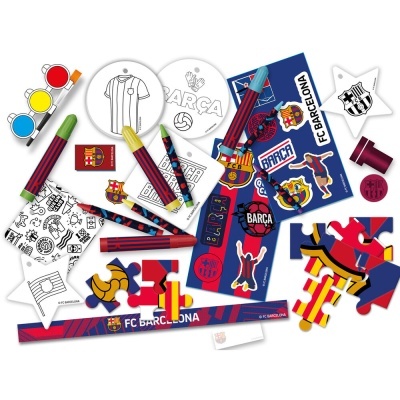 Conjunto de material infantil FC Barcelona com lápis, tintas e adesivos