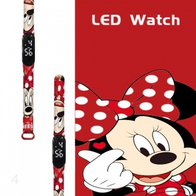 Relógio digital LED com bracelete vermelho e padrão Minnie