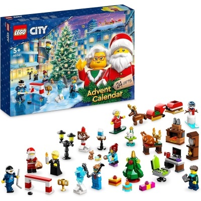 Calendário de advento LEGO City com figuras festivas e acessórios de Natal