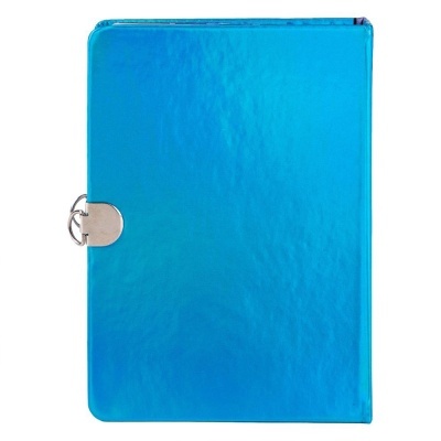 Caderno azul metálico com fecho prateado