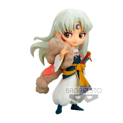Figura colecionável de anime com cabelo branco e roupa tradicional