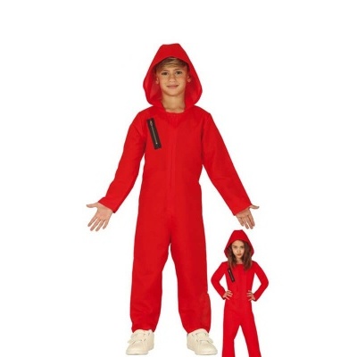 Macacão vermelho para criança com capuz e bolso preto