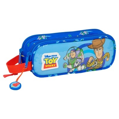 Estojo escolar azul Toy Story Woody e Buzz Lightyear com zíper vermelho