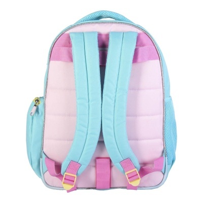 Mochila azul e rosa com alças almofadadas