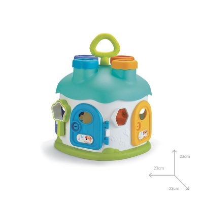 Brinquedo infantil de casa colorida em plástico com formas geométricas