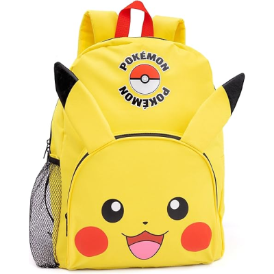 mochila amarela Pikachu com orelhas e logótipo Pokémon