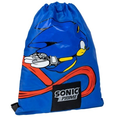mochila saco azul com estampa do personagem Sonic e texto SONIC PRIME