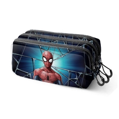 Estojo escolar Homem-Aranha com três compartimentos e zíperes