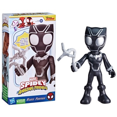 Boneco Marvel Spidey Amazing Friends Black Panther preto com branco e caixa colorida