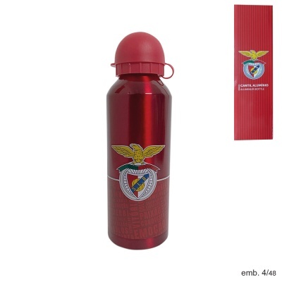 Garrafa desportiva vermelha em alumínio com emblema do SL Benfica e embalagem correspondente vermelha