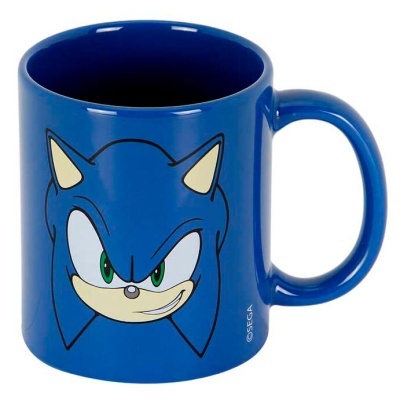 Caneca azul com cara do Sonic impressa