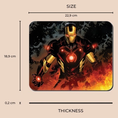 Tapete de rato com imagem do Iron Man em fogo