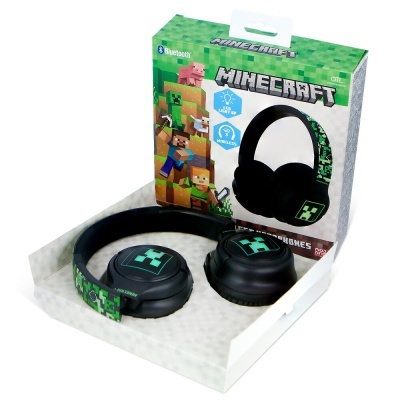 Auscultadores Minecraft sem fios Bluetooth preto e verde com embalagem colorida