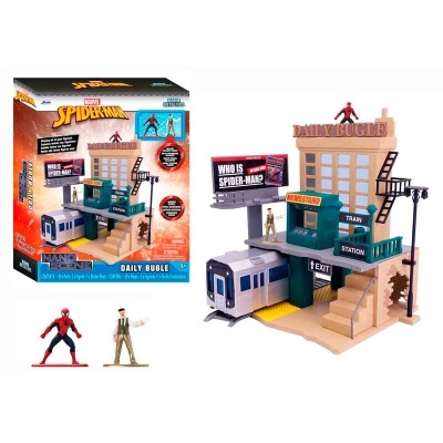 Conjunto de brinquedo Spider-Man estação de comboio Daily Bugle com figuras e acessórios