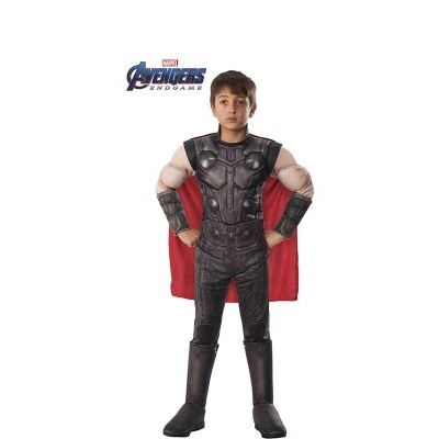 Fato infantil Thor Avengers Endgame com estampa de armadura preta e capa vermelha