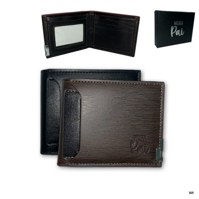 Carteiras de pele castanha e preta com embalagem preta 'Melhor Pai'