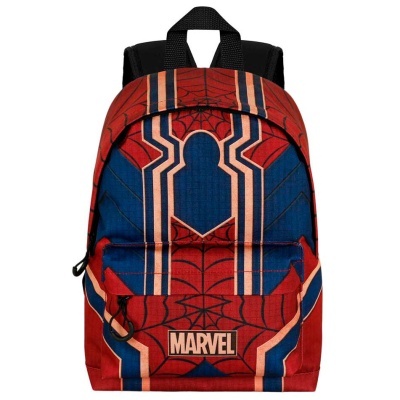 Mochila Marvel Homem-Aranha vermelha e azul com bolso frontal e alças pretas