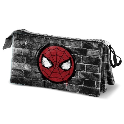 Estojo escolar zíper Homem-Aranha com padrão de tijolos cinza e preto