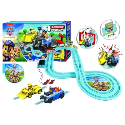 Conjunto de pista de corridas Paw Patrol Carrera First com carrinhos e pista azul