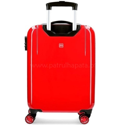 Mala de viagem rígida vermelha com rodas e pega extensível