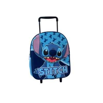 Mala de viagem infantil com estampado do personagem Stitch em azul